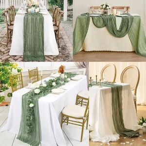 VARSS 6 Pack Sage Green Cheesecloth Table Runner 8FT Rustic Gauze Fabric